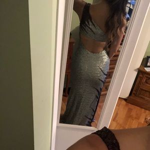 Silver and brown elegant sequenced long dress